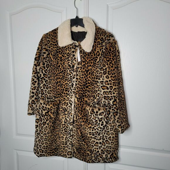 Sanctuary Sierra Print Faux Fur Coat Fleece Lining Leopard & Sherpa Size 1X NWT - Picture 3 of 10